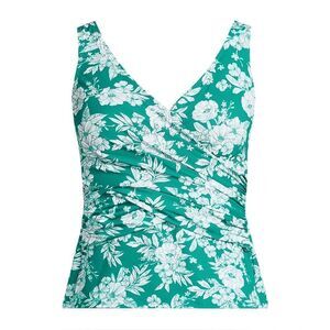 Land's End Plus slender suit wrap tankini top emerald white romantic floral 16W